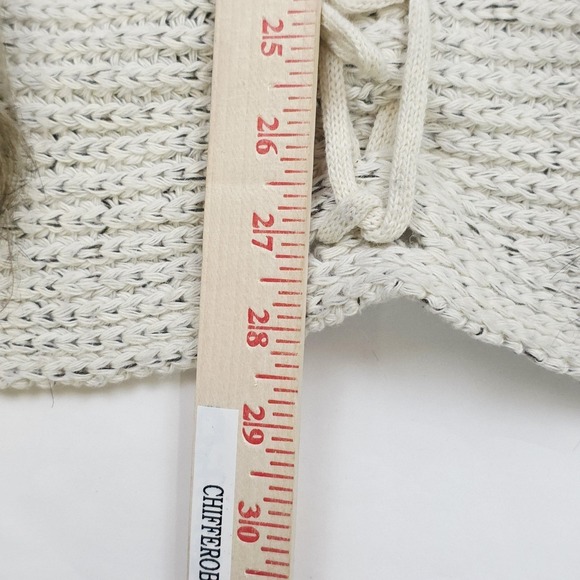 On Blue Cardigan Sweater Womens Medium Beige Open Front Faux Fur Trim Cable Knit - Picture 5 of 7